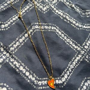 Gold Heart Necklace with Orange Accent